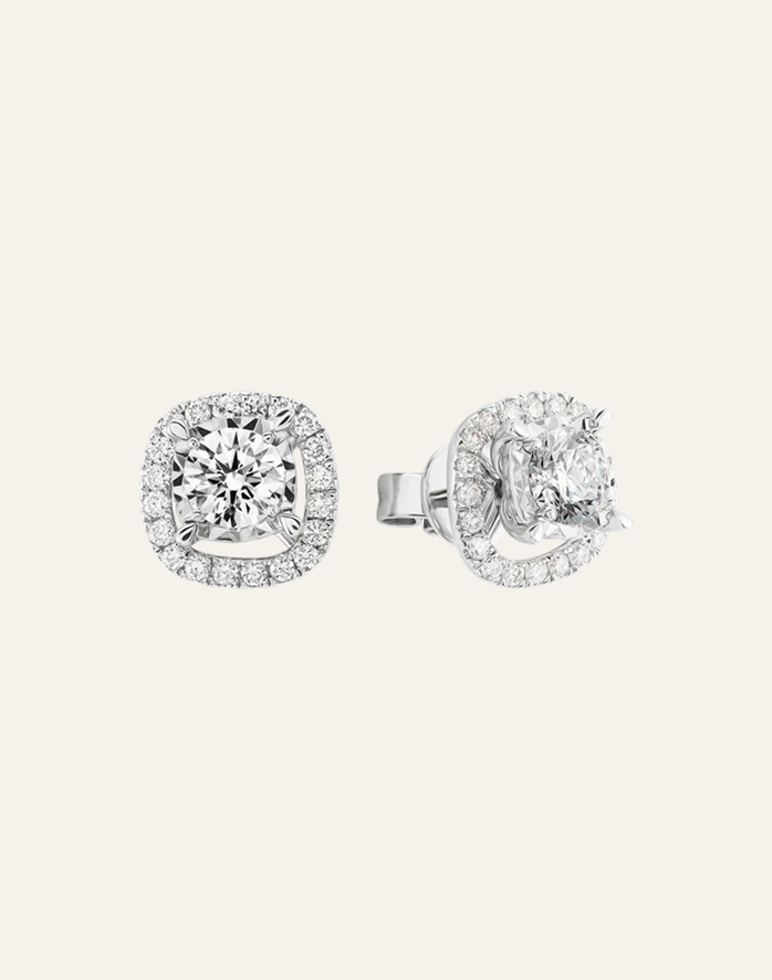 Cushion Diamond Halo Stud Earrings