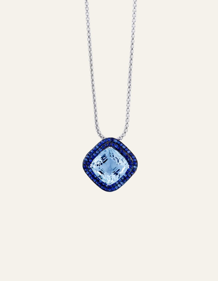 White Gold Sapphire Topaz Necklace