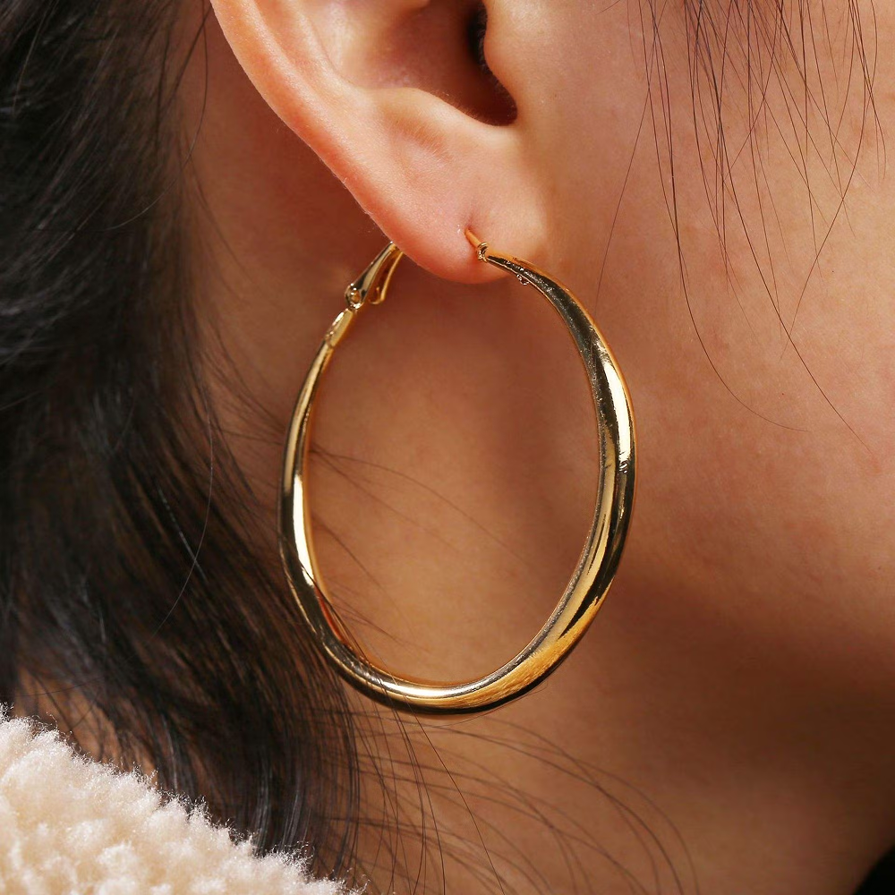 Oval Hoop Gold Earrings