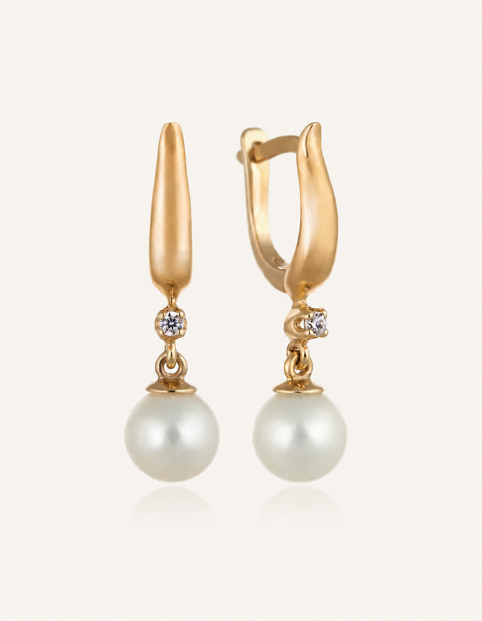 Gold Earrings With Pearls And Diamonds
