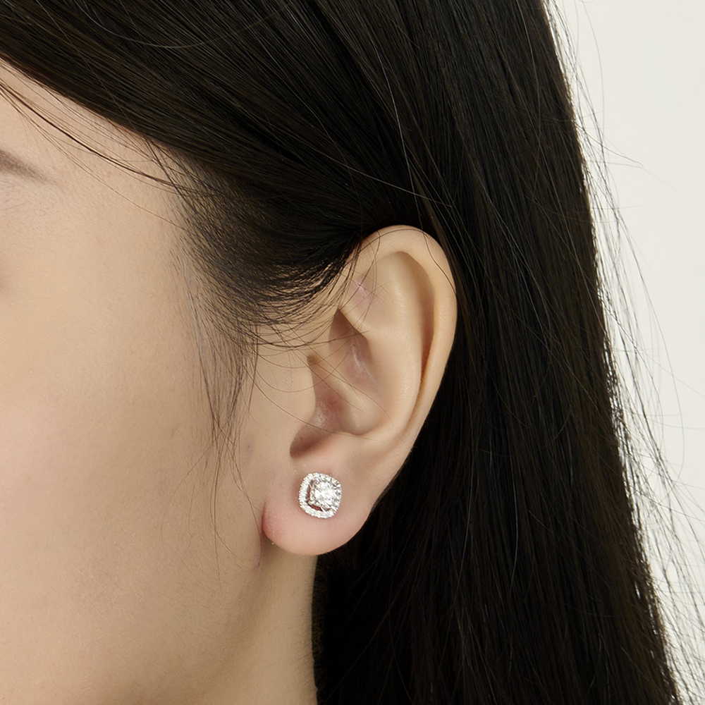 Cushion Diamond Halo Stud Earrings