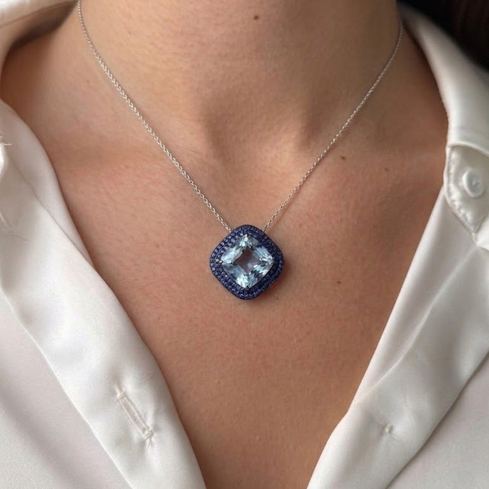 White Gold Sapphire Topaz Necklace